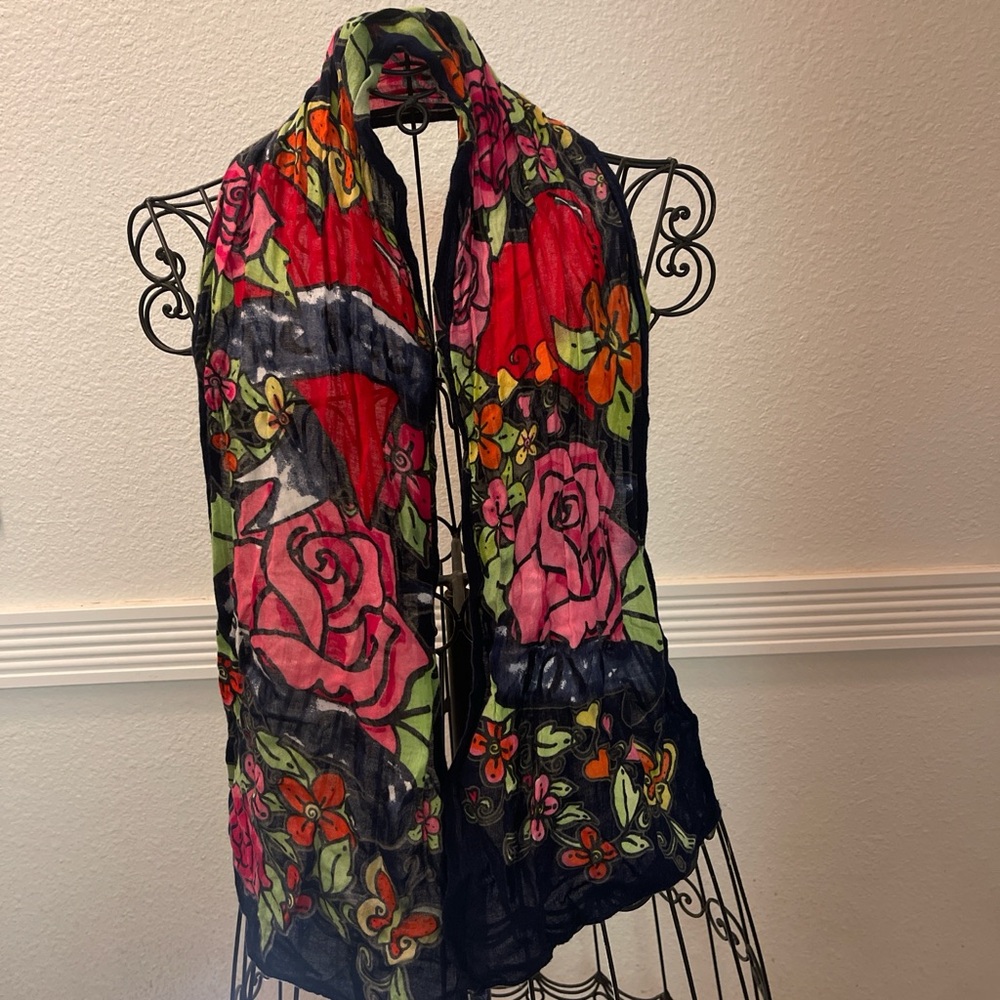 Justice Y2K Vibrant Floral Scarf with Red and Pink Accents